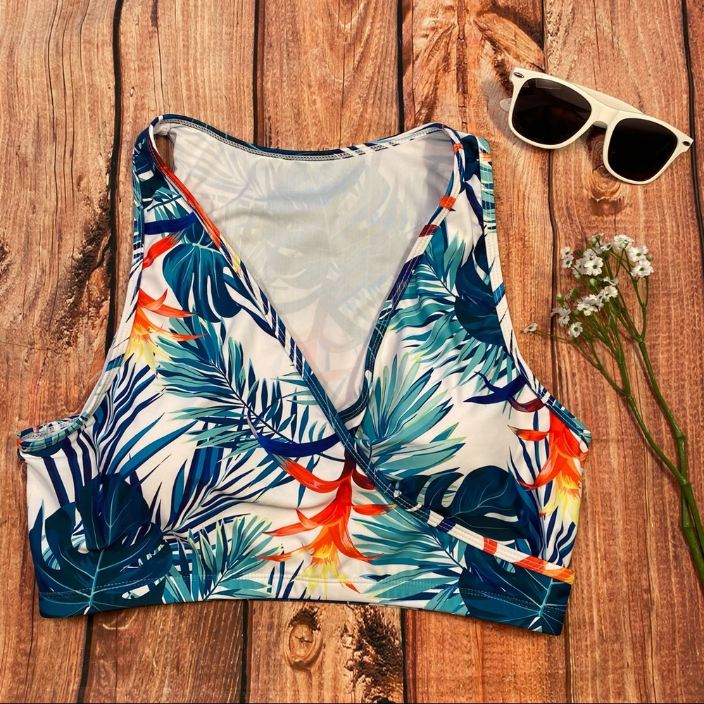 Tropical Print Wrap Bikini Swimsuit Top XL